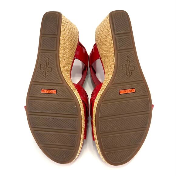 Cole Haan Platform Wedge Sandal Size 9.5 Red Leather Beige Jute Sling Back Comfy - Picture 7 of 16